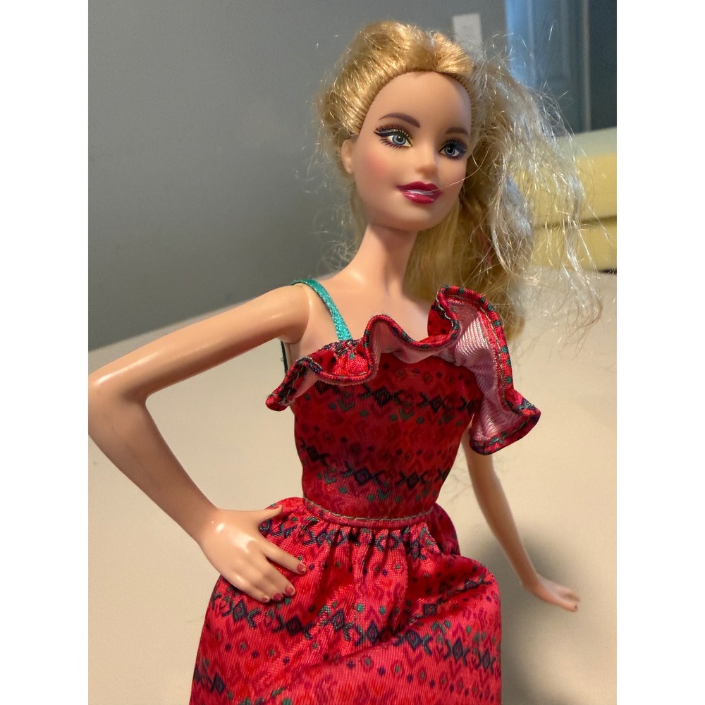 Mattel Barbie Doll FHT54 Blonde Hair Blue Eyes Red Ruffle Geometric Dress 2003 - Picture 6 of 6
